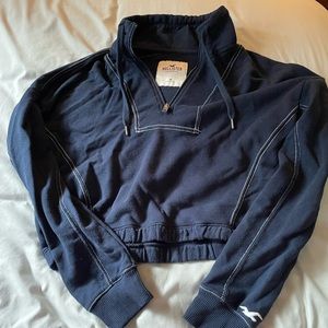 Navy Hollister Size Medium Cropped Collared Quarter-Zip